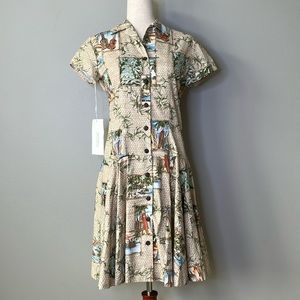 NWT Clotilde New York Tropical‎ Retro Vibration Button Front Dress / SZ 2